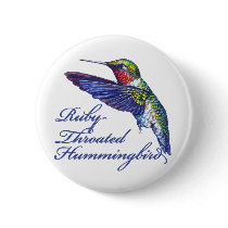 Ruby Throated Hummingbird Scripted Pinback Button