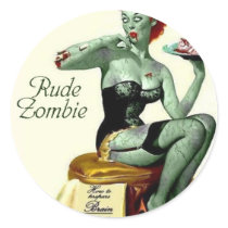 Rude Zombie "The First Bite" Round Stickers