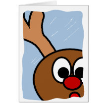 Rudolph in Snowy Window Greeting Cards