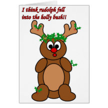 Rudolph in the holly bush greeting cards