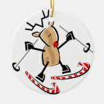 rudolph skiing on camdy canes christmas tree ornament