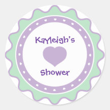 Ruffle Sticker, puirple and green hearts