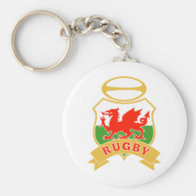 rugby ball wales red welsh dragon shield key chain