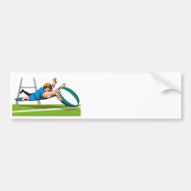 Rugby player diving scoring a try bumper sticker