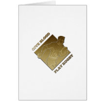 rugby player metallic gold give blood, play rugby greeting card