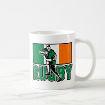 rugby player running ball fending ireland flag mug