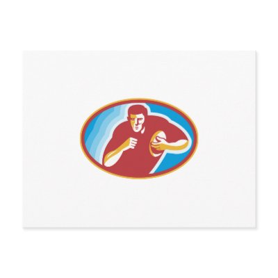 Rugby Player Running With Ball Post Card
