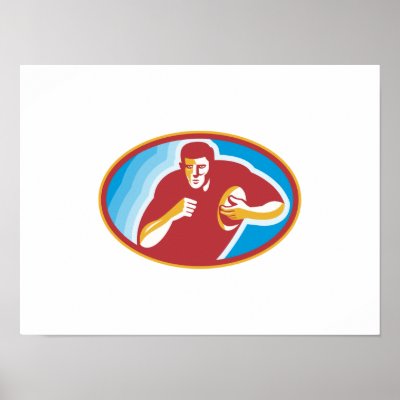 Rugby Player Running With Ball Poster