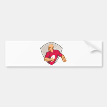 Rugby Player Running With Ball Retro Bumper Sticker
