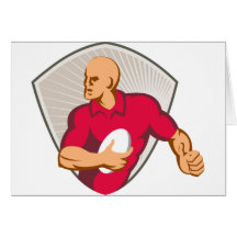 Rugby Player Running With Ball Retro Greeting Cards