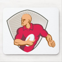 Rugby Player Running With Ball Retro Mouse Pad