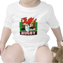 Rugby player scoring try wales flag baby bodysuits