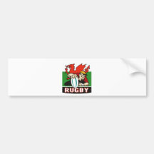 Rugby player scoring try wales flag bumper stickers