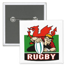 Rugby player scoring try wales flag button