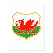rugby wales red welsh dragon sports mascot post cards
