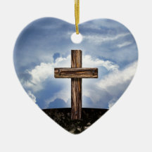 Rugged Cross with Sky Christmas Ornaments