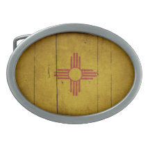 Rugged Wood New Mexico Flag Oval Belt Buckles
