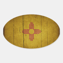 Rugged Wood New Mexico Flag Oval Stickers