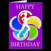 Running Girl Happy Birthday Greeting Card cards