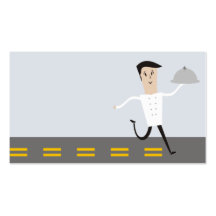 Running male chef dome platter food delivery cater business card