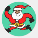 Running Santa Claus Round Stickers