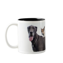 Russell terrier on great dane's back coffee mugs