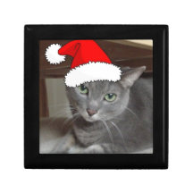 Russian Blue Cat Christmas Trinket Box