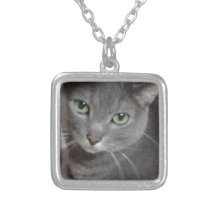 Russian Blue Grey Cat Necklace