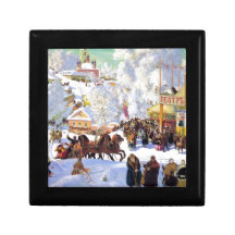 Russian Village in the Winter Trinket Box