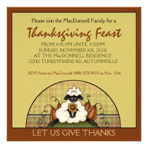 Rust Prim Fall Sheep Pumpkins Thanksgiving Party Personalised Invitation