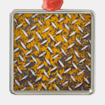 Rusted Diamond Plate Metal Christmas Tree Ornaments