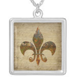 Rusted Fleur De Lis on Faded Antique Parchment necklaces