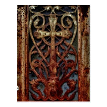 Rusted gothic crypt door post card