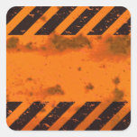 Rusted Hazard Stripes Background Square Stickers