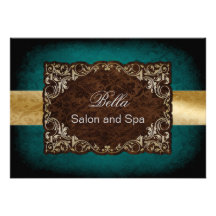 rustic aqua gold Business Thank You Cards