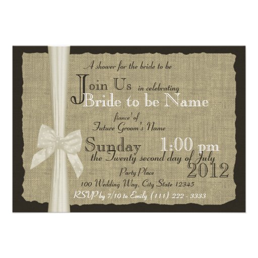 Rustic Bow and Burlap Bridal Shower Personalized Invites
