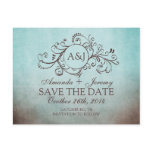 Rustic Brown and Teal Bohemian Save The Date Postcards