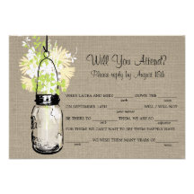 Rustic Burlap Mason Jar Wildflowers MAD LIB RSVP Invitation