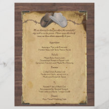Rustic Country Cowboy Hats Wedding Menu Personalized Flyer
