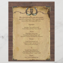 Rustic Country Horseshoes Wedding Menu Flyer Design