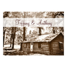 Rustic Country Log Cabin Sepia Wedding Invitations