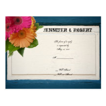 Rustic Country Painted Wood Daisies Wedding RSVP Postcard