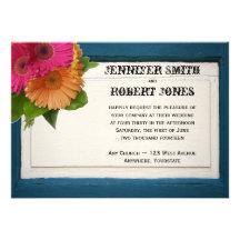 Rustic Country Painted Wood on Daisies Invitations