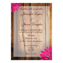 Rustic Country Wood Pink Flower Wedding Invitation