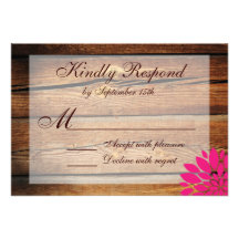 Rustic Country Wood Pink Flower Wedding RSVP Cards