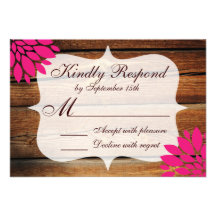 Rustic Country Wood Pink Flower Wedding RSVP Cards