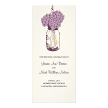 Rustic Mason Jar and Hydrangeas Program Customized Rack Card