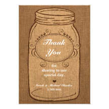 Rustic Mason Jar on Burlap Vintage Thank You Custom Announcements