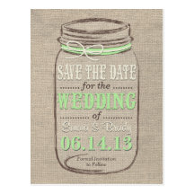 Rustic Mason Jar Save the Date Light Green Postcard