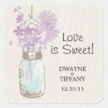 Rustic Mason Jar & Wildflowers Square Stickers